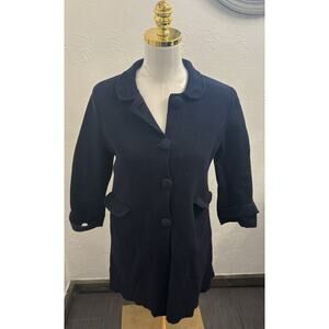 J Crew Navy Blue Cotton Knit Jacket Size Medium Heavy Long Button